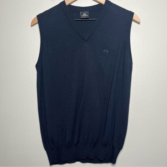 Karaca‎ Men Sweater Vest Medium Navy Blue V-Neck Fitted Preppy Academia - Picture 1 of 7